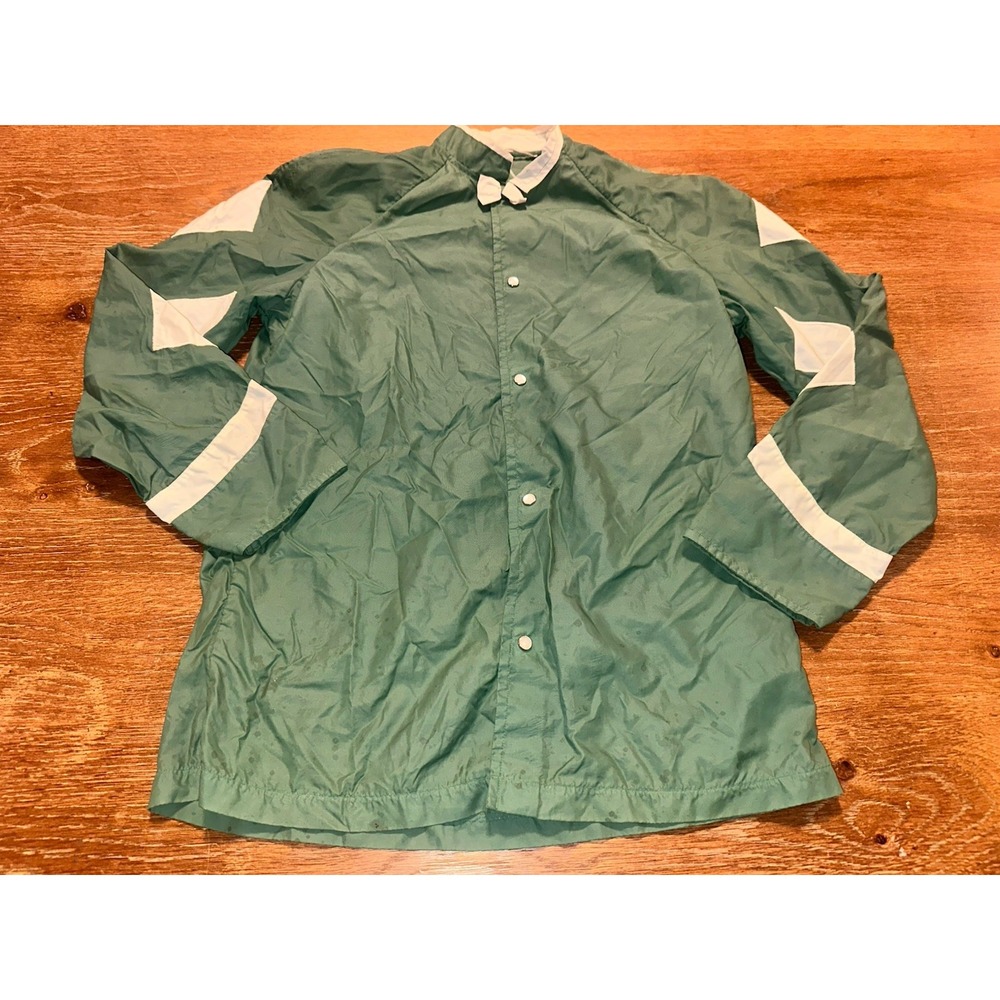 Vintage 70's Jockey Silks Horse Racing Track Suit Green & White Jockey Diamond